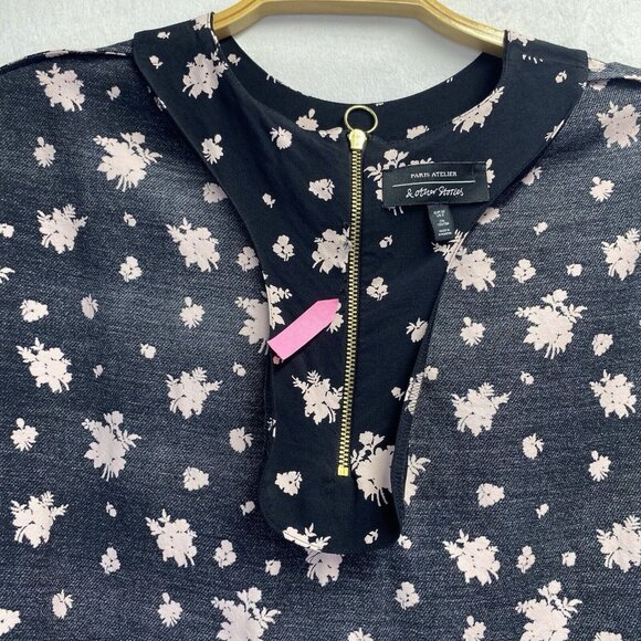 Paris Atelier & Other Stories Round Neck Cap Sleeve Shift Dress Sz2 Black Floral - Picture 2 of 16